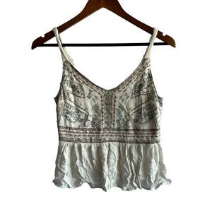 Sage Green & Tan Embroidered Tank Top